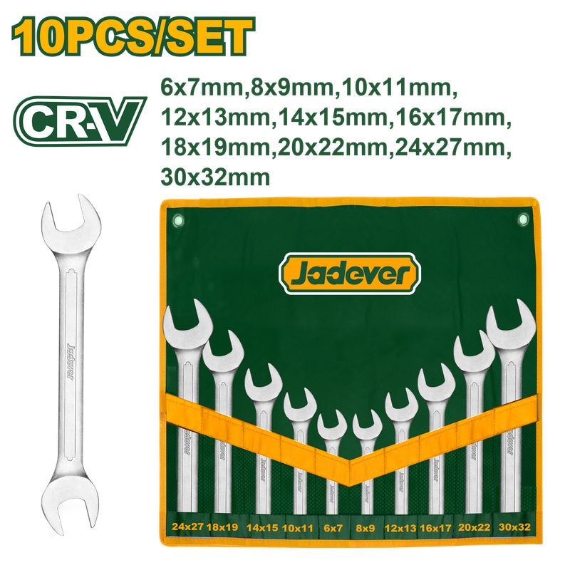 Jeu de 10 clés à double extrémité ouverte