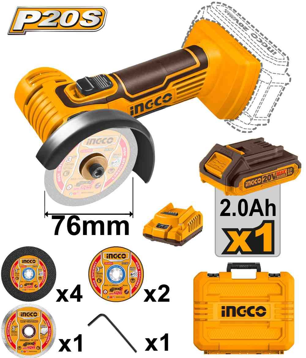 Malette Meuleuse 76mm 20V 1Batt 7discs