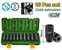 Jeu de 10 douilles à chocs profondes de 1/2&Prime;